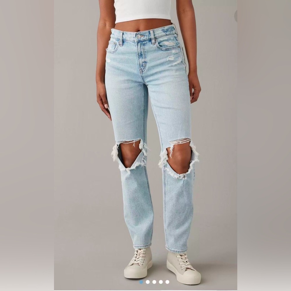 AE Stretch Super High-Waisted Ripped Ankle Straight Jean SZ 6